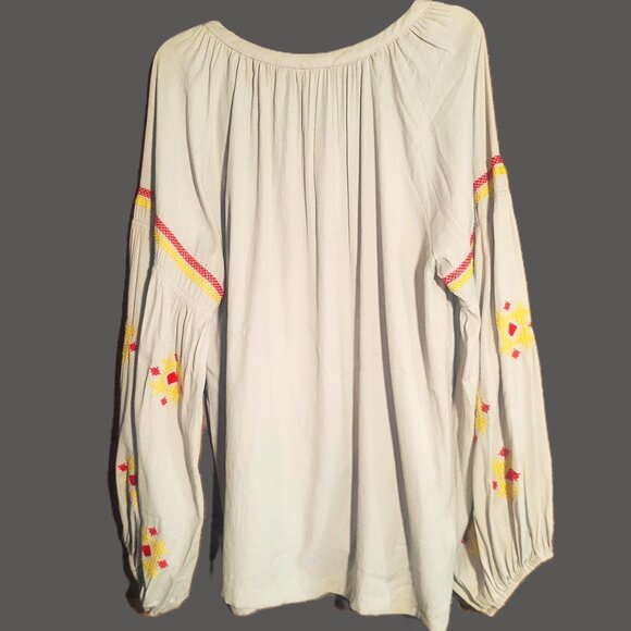 NWT! Hayden Light "Greige" Embroidered Peasant Boho Top Billowed Sleeve - Sz 2X - Picture 4 of 13